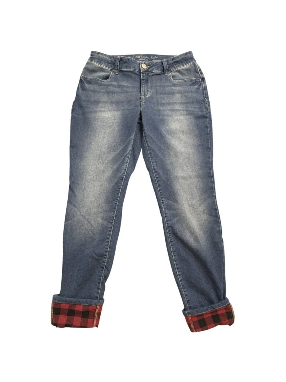 M Jeans By Maurices Denim Jeans Womens Size M Reg Blue Red Plaid Cuff Med Wash